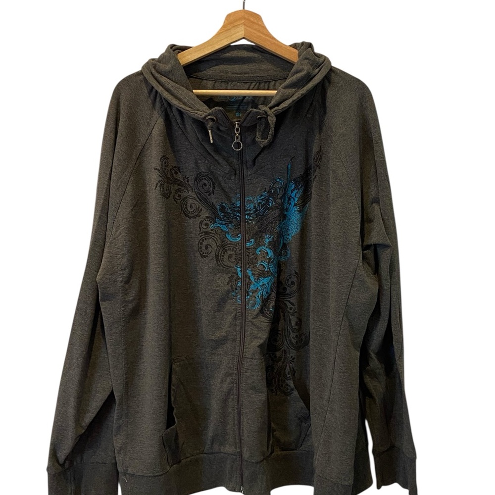 Addition Elle Charcoal and Teal Hoodie Jacket